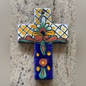 Handmade and hand painted ceramic cross - made in Mexico